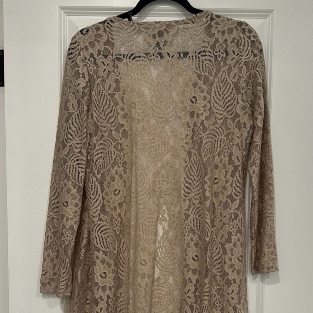 Lace Open-Front Cardigan - Beige
